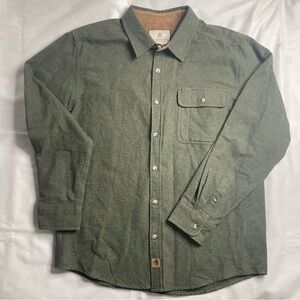 Legendary Whitetails Buck Camp Army Green Cotton Flannel Button Shirt Mens Large